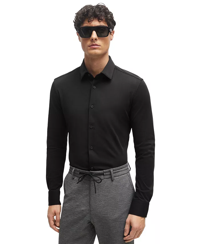 

Мужская рубашка-стрейч облегающего кроя Hugo Boss, черный