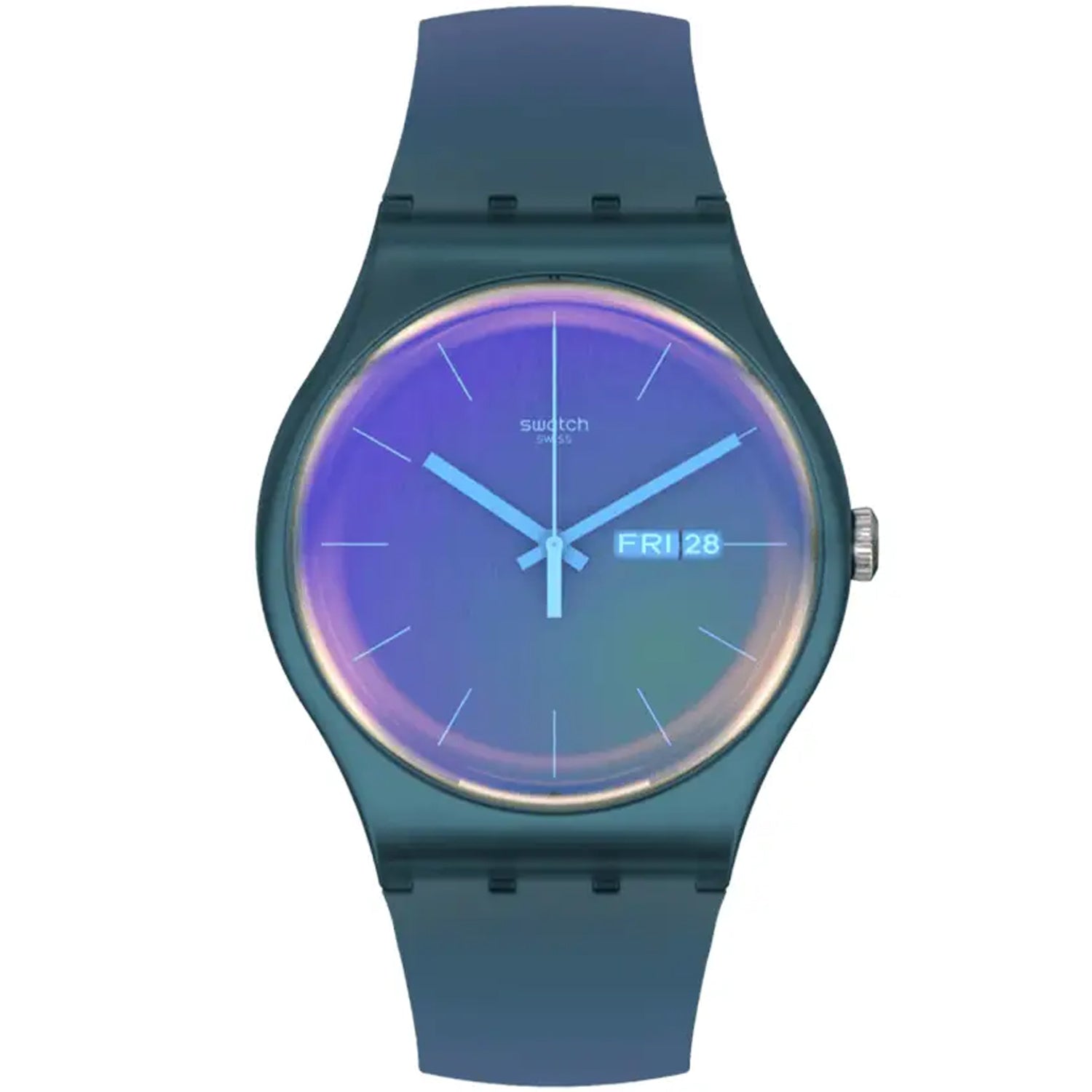 

Мужские часы Swatch с синим циферблатом и эффектом потертости розового цвета