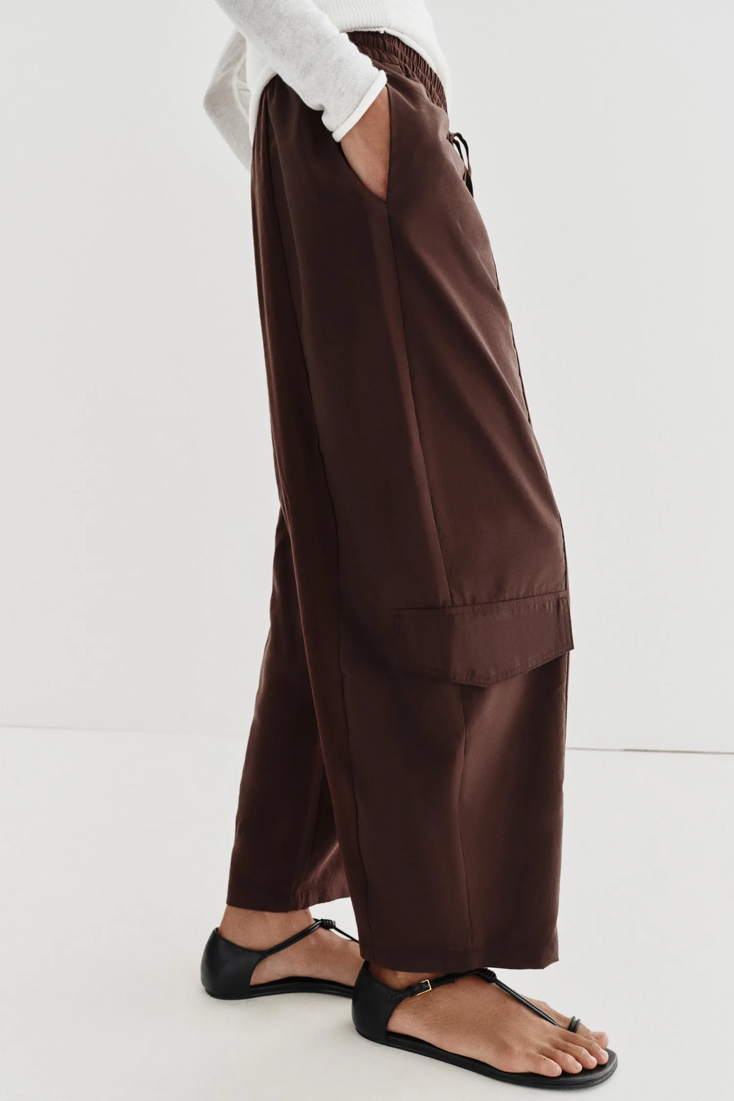 Контрастные брюки-бочки Zara, коричневый — фото 3