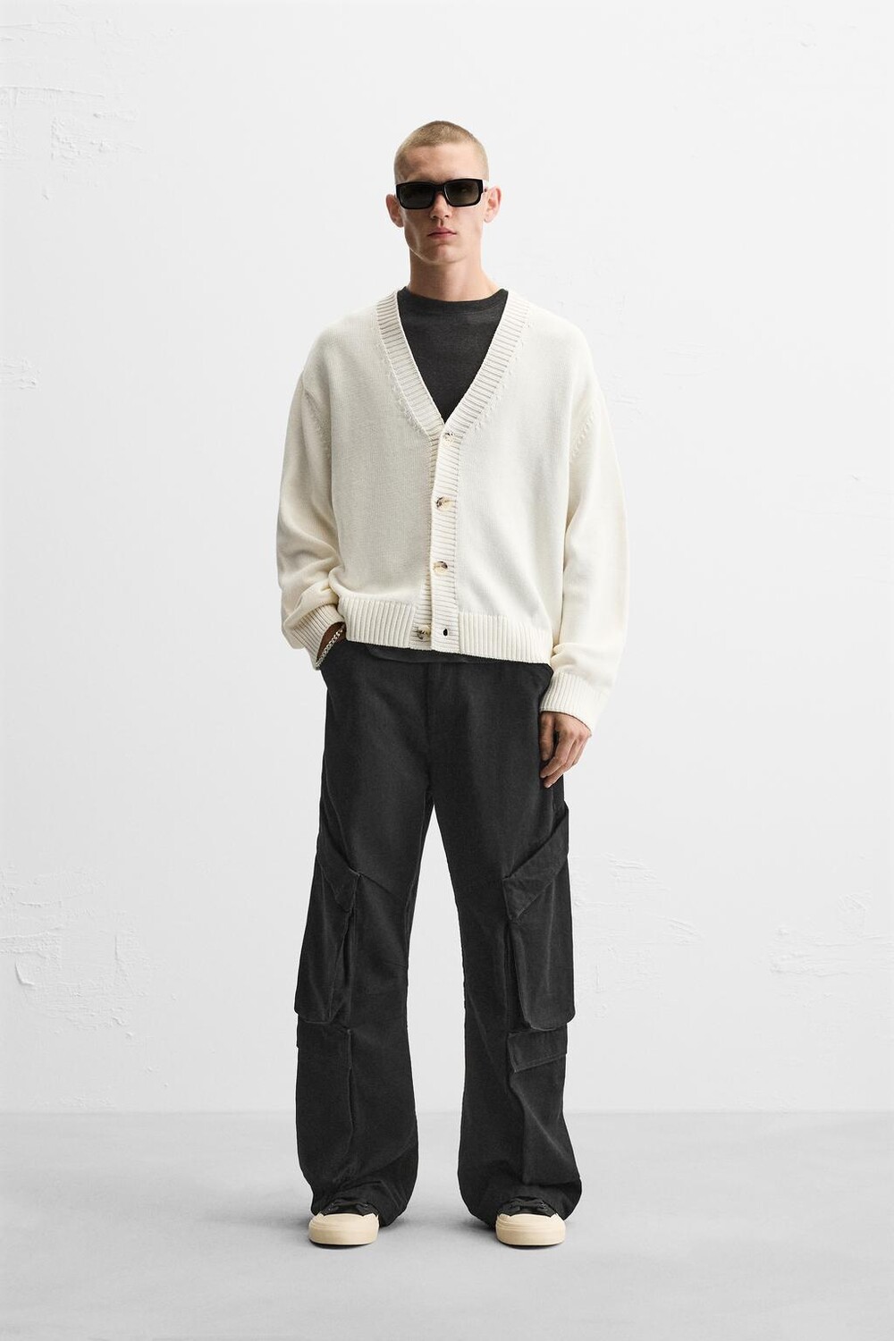 

Кардиган из текстурированного хлопка ZARA, экрю