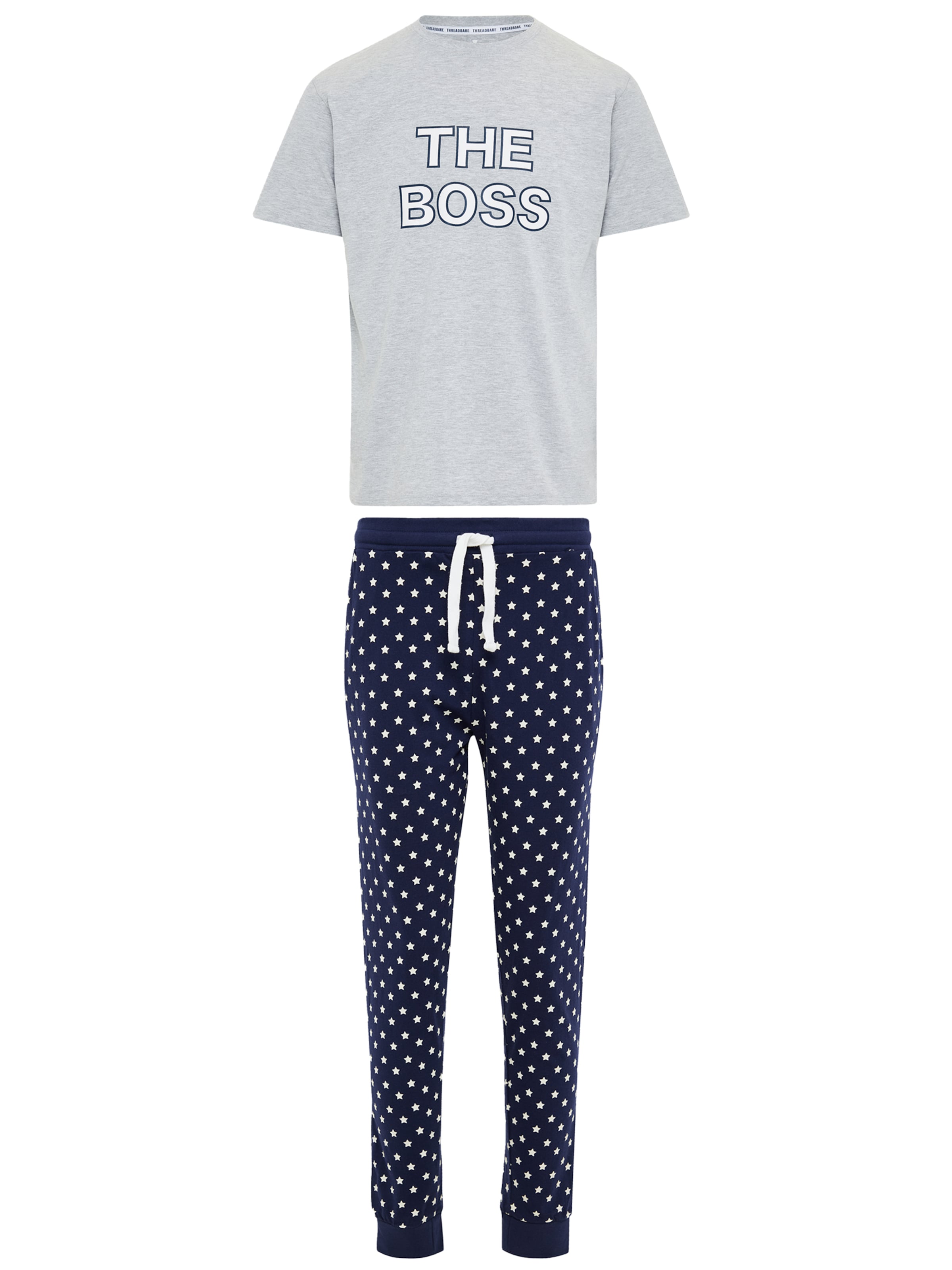 

Threadbare Пижама длинная 'The Boss' в цвете Marine Blue, Mottled Grey