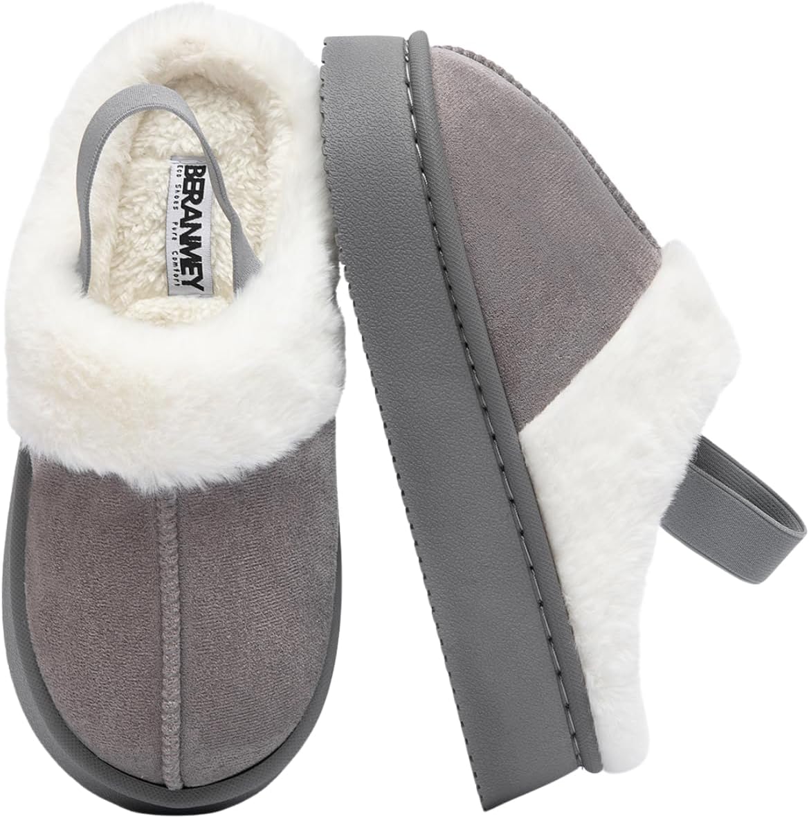 

Теплые домашние тапочки с толстой подошвой для женщин и мужчин - уютные платформенные тапочки с противоскользящей подошвой, короткие носки с плюшевой подкладкой для дома и улицы Beranmey, серый