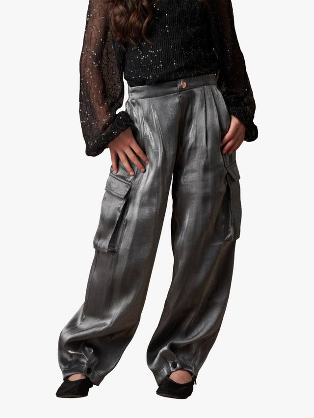 

Детские брюки Vivienne с молотковым сатином и карманами карго Angel & Rocket, Silver