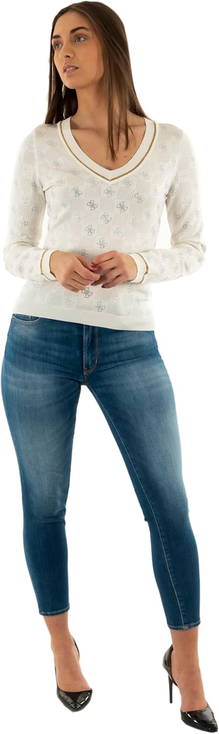 

GUESS Женский длинный рукав Rosie 4g V-образный вырез свитер, Cream White