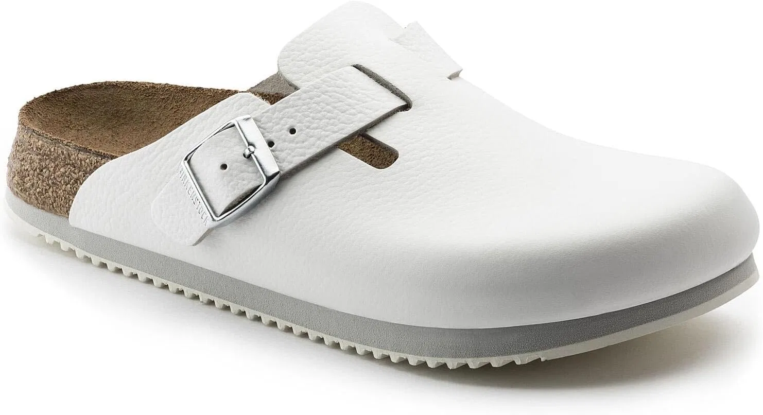 Birkenstock Boston Super Grip aus Naturleder - Herren und Damen Сабо Berufsschuh - Rutschhemmende Gummi-Eva-Sohle nach EN ISO 20347 - Anatomisch geformtes Kork-Latex-Fußbett, White — фото 4