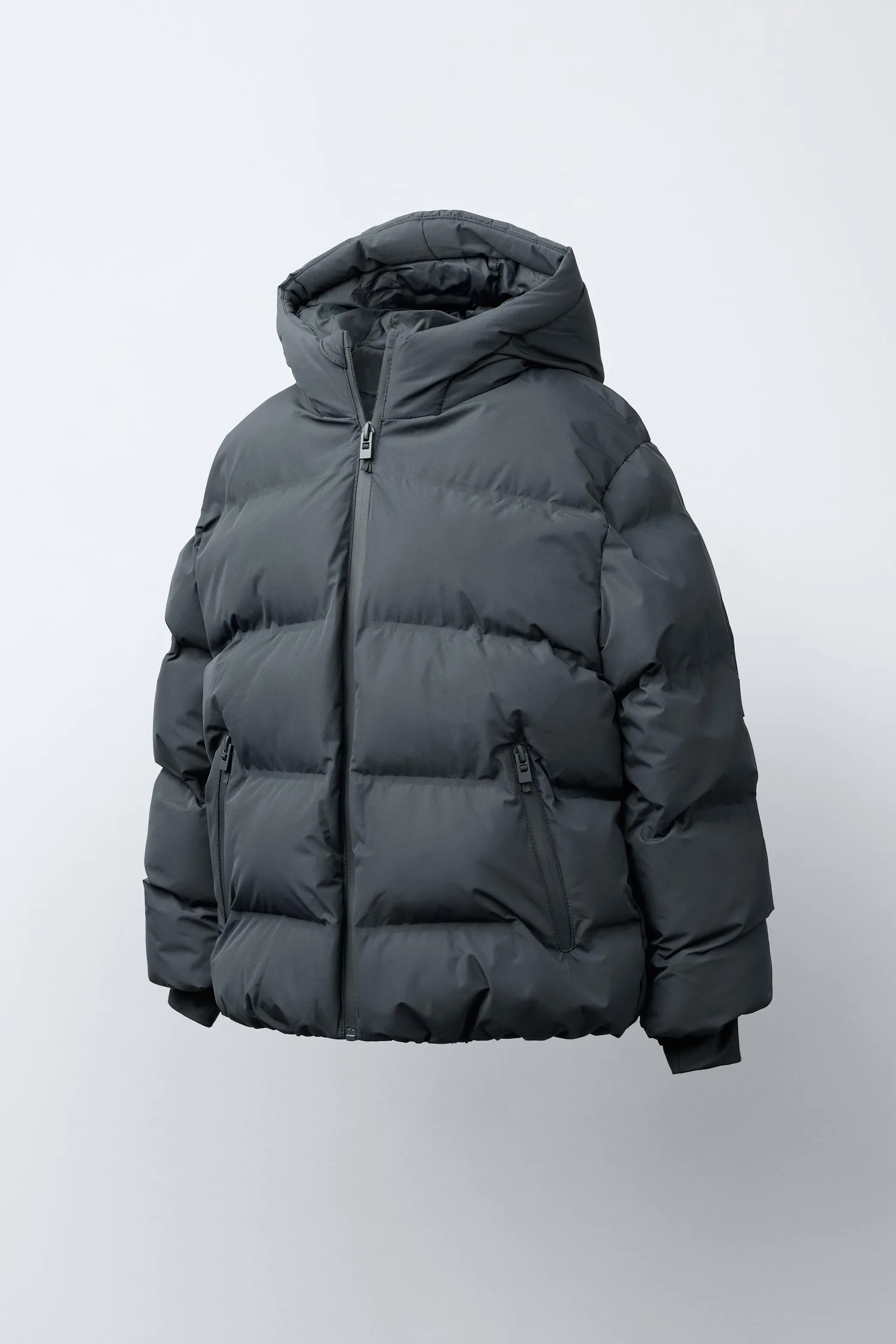 Водоотталкивающее стеганое пальто с этикеткой Zara, серый — фото 2