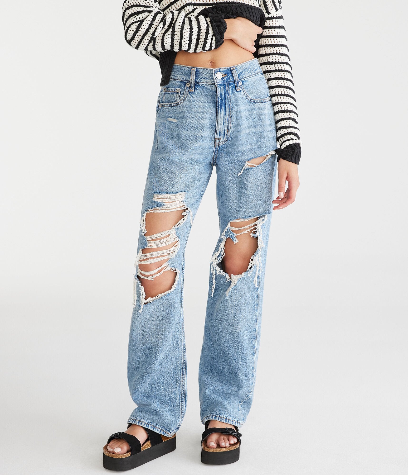 

Aeropostale Мешковатые джинсы с высокой посадкой, цвет medium wash
