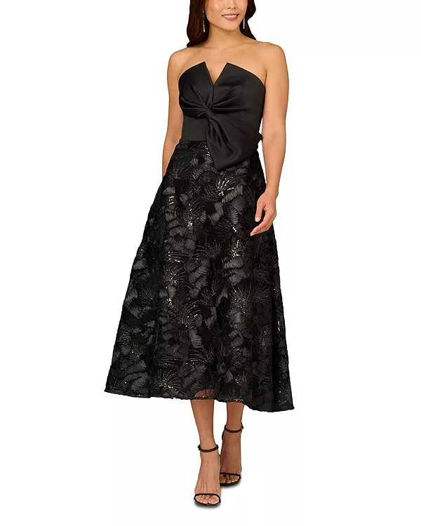 

Платье миди без бретелей, украшенное вышивкой Aidan Mattox, черный