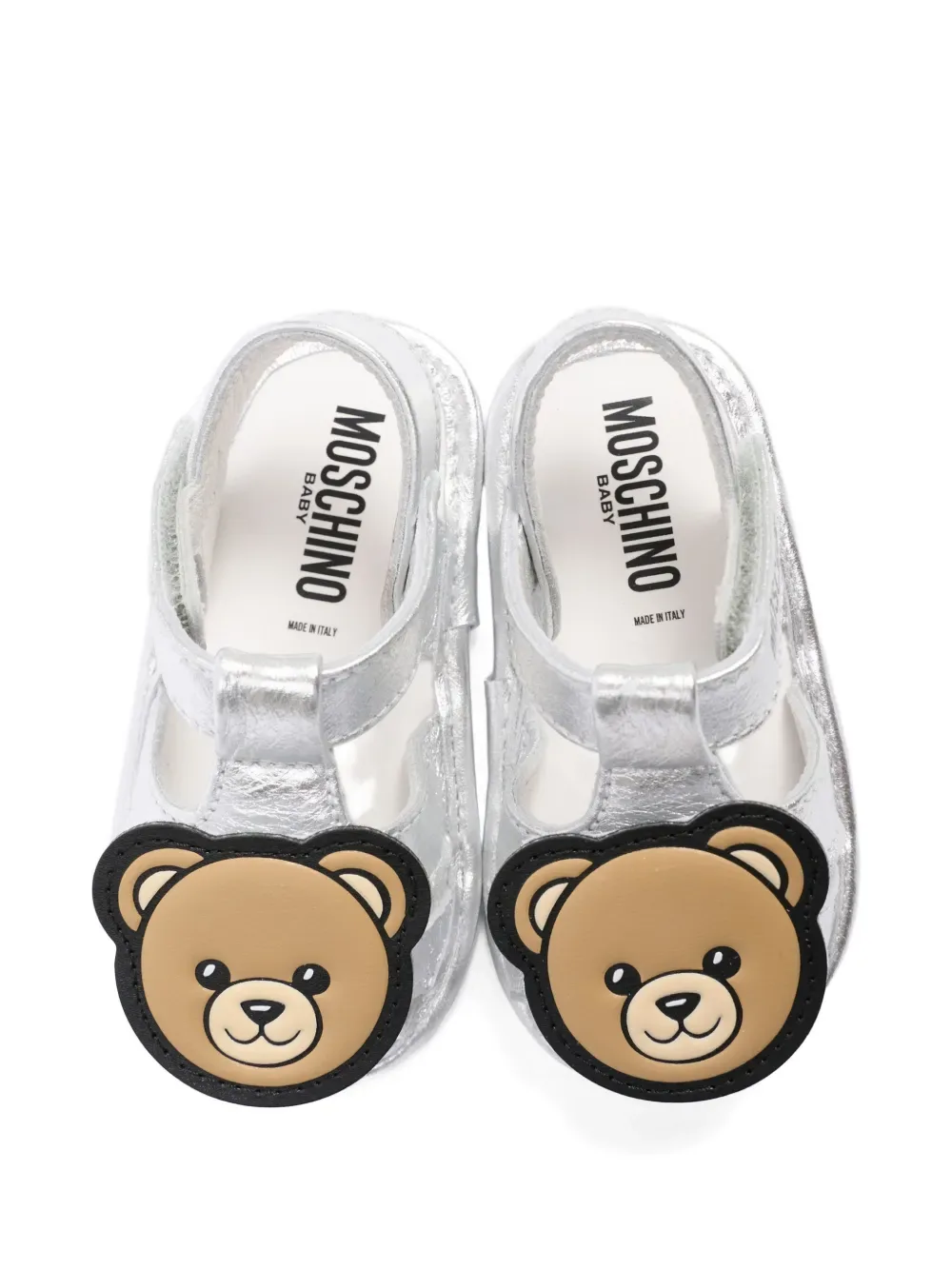 Сандалии с аппликацией в виде медведя Moschino Kids, серебряный — фото 4