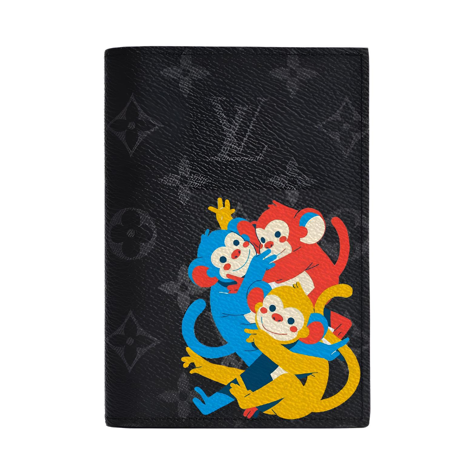 

LOUIS VUITTON Кожаный паспортник для мужчин черный серый, Monkey
