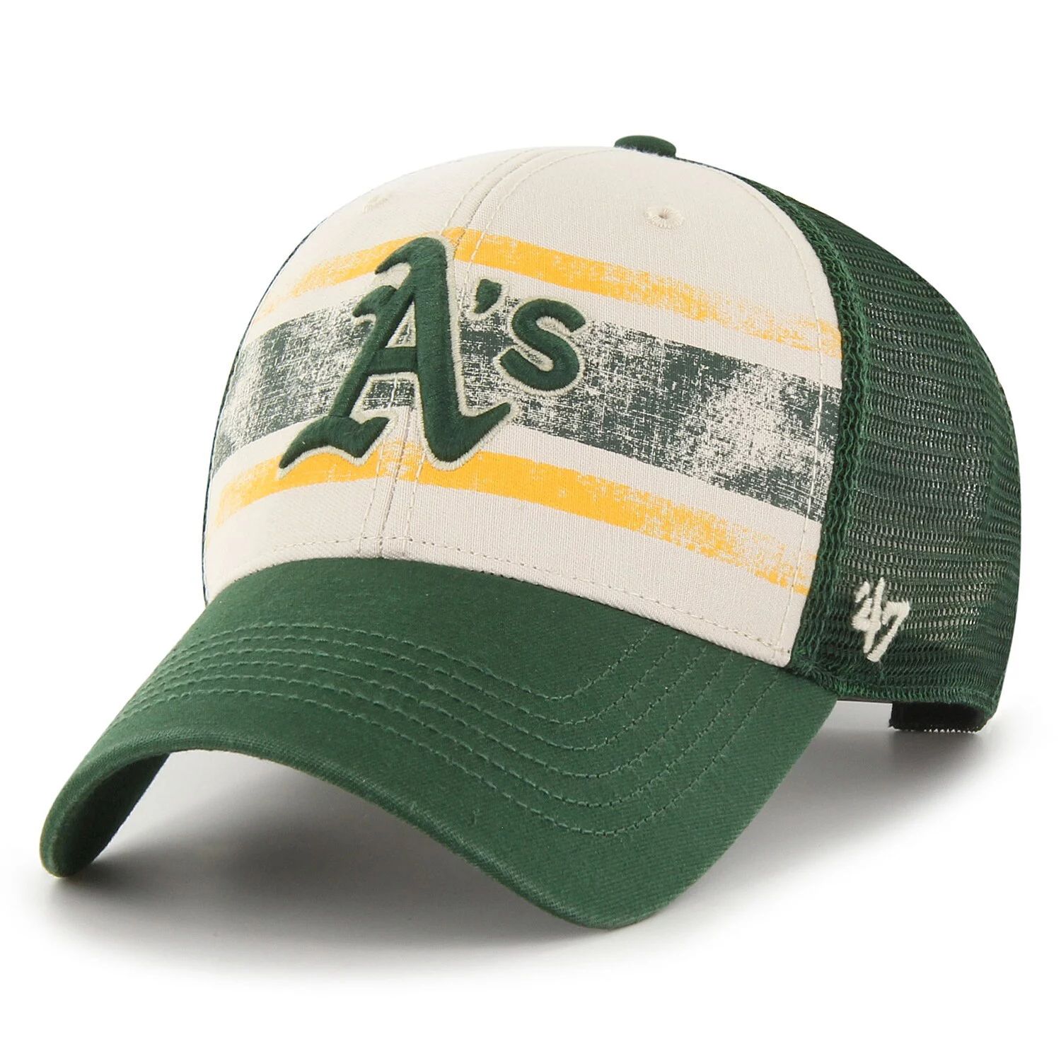 

Мужская регулируемая кепка кремового/зеленого цвета Oakland Athletics Breakout MVP Trucker '47