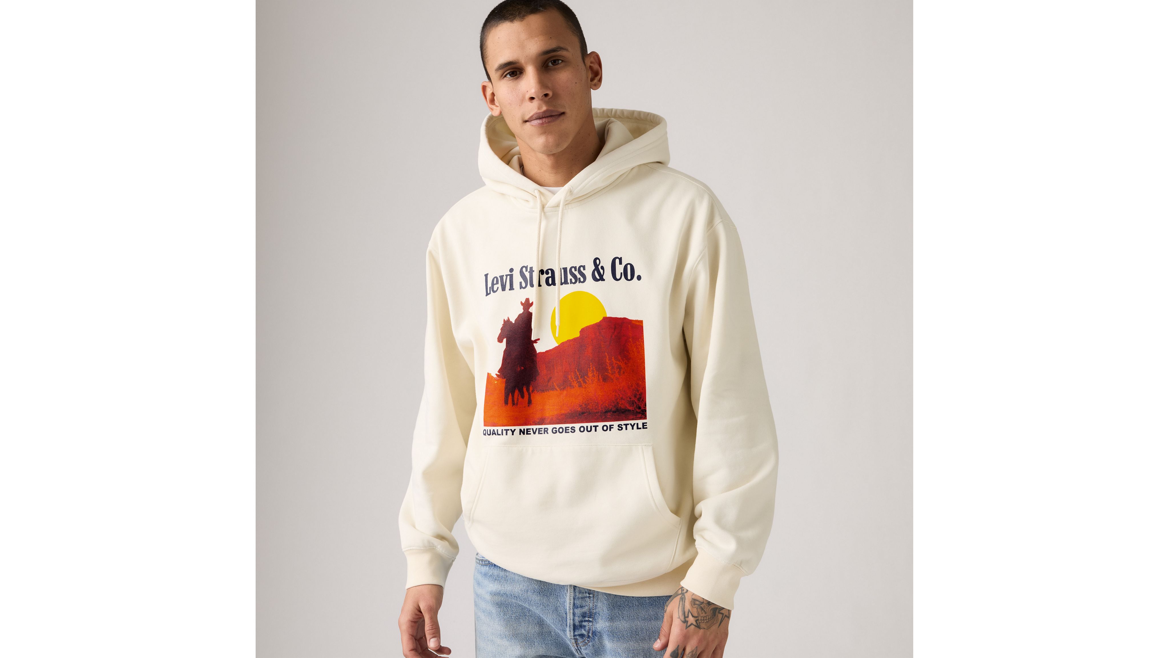 

Свободная толстовка с капюшоном и графическим принтом Levi's, Archival Western Egret - White