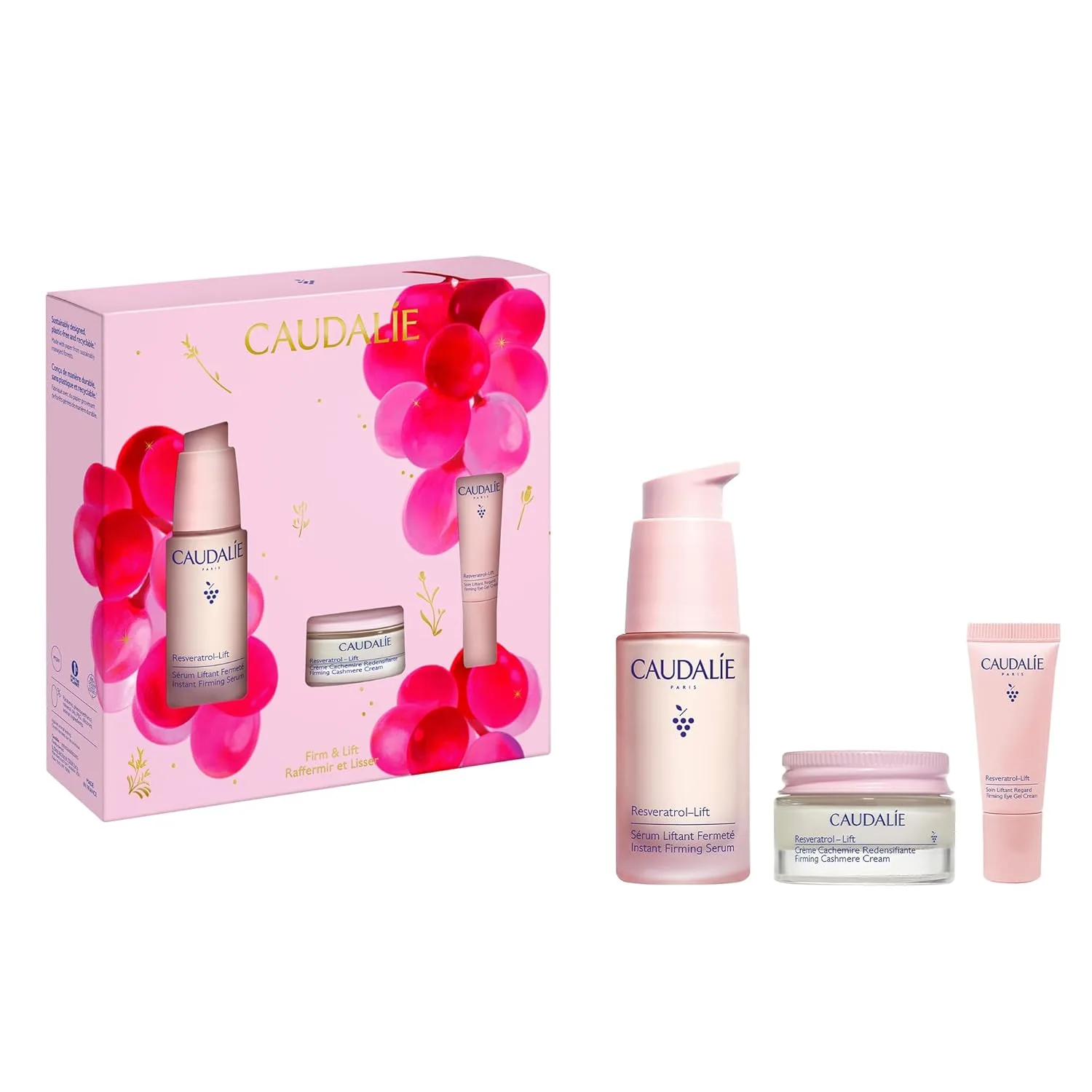 Набор для ухода за кожей Caudalie Resveratrol-Lift Lift & Firm Essentials с сывороткой Resveratrol-Lift полного размера и 2 мини-продукта в дорогу