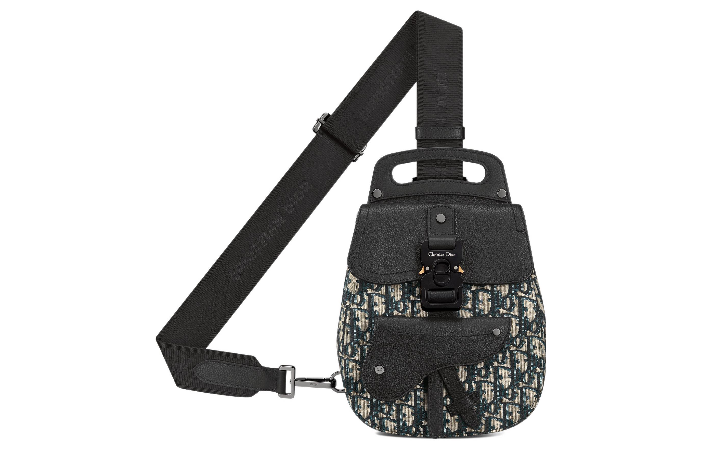 DIOR Gallop Oblique Jacquard с зернистой кожаной лямкой через плечо мужская сумка черный — фото 2