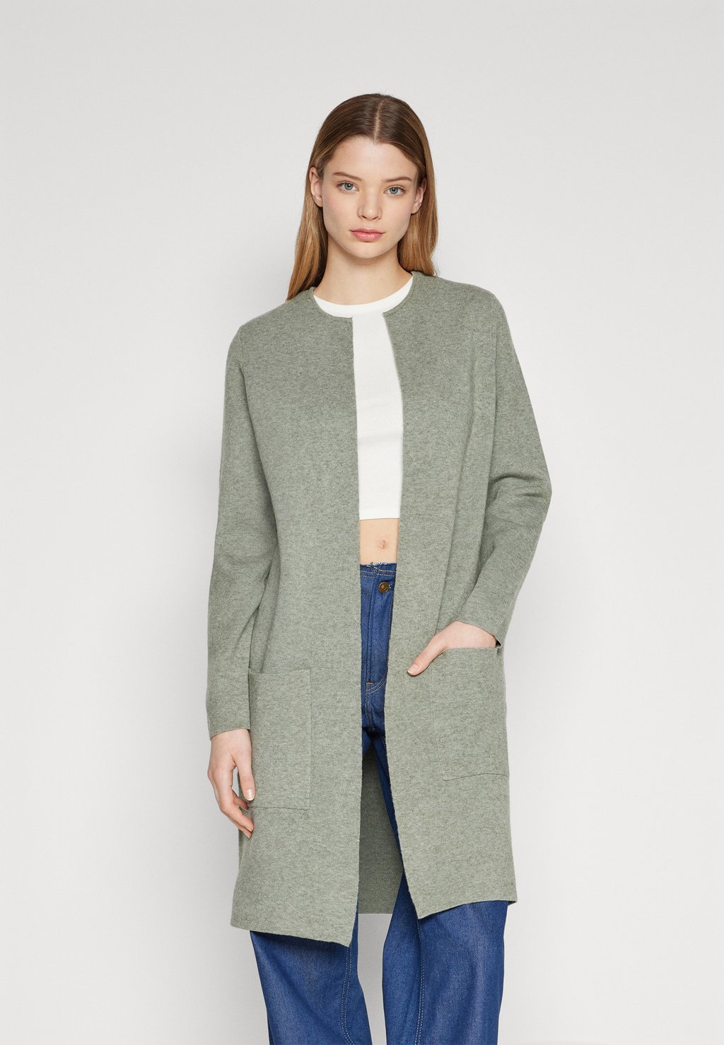 

Кардиган Onlriver Long Cardigan ONLY, цвет agave green detail/melange