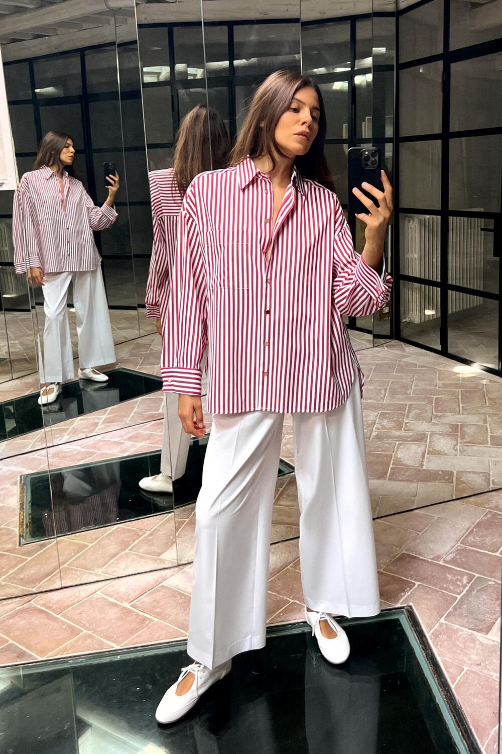 

Полосатая рубашка оверсайз ZARA, красный/белый