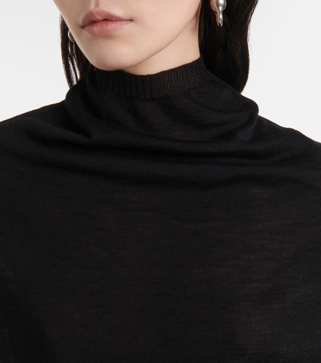 Шерстяной топ с высоким воротом Rick Owens, черный — фото 4