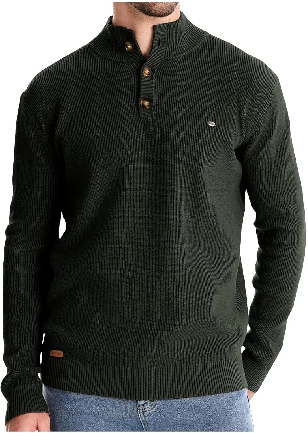 

Мужской свитер с четвертью пуговиц и воротником стойкой AQAYL