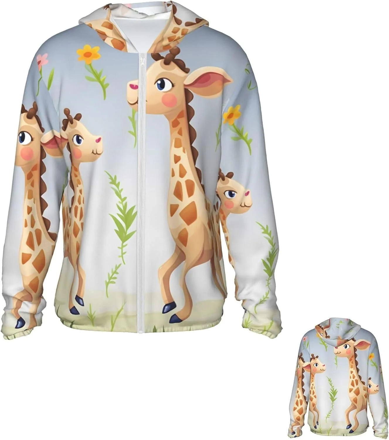 

Cute Giraffe Sun Protection Hoodie Jacket UPF 50+ Full Zip Long Sleeve Sun Shirts With Pockets Rash Guard PPTHSNVB