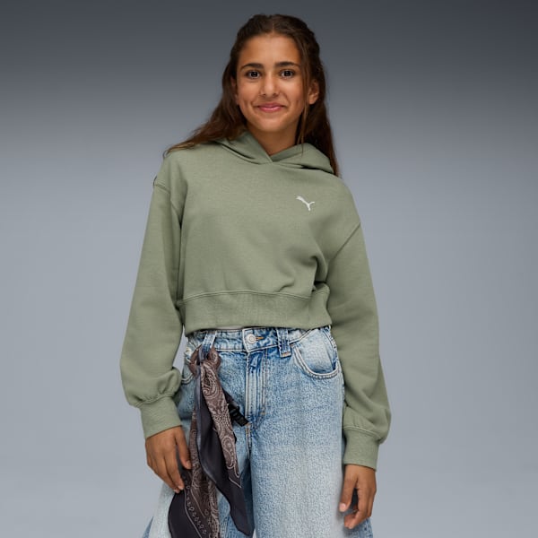 

Короткая толстовка с капюшоном для больших детей Puma Wardrobe Essentials, зеленый