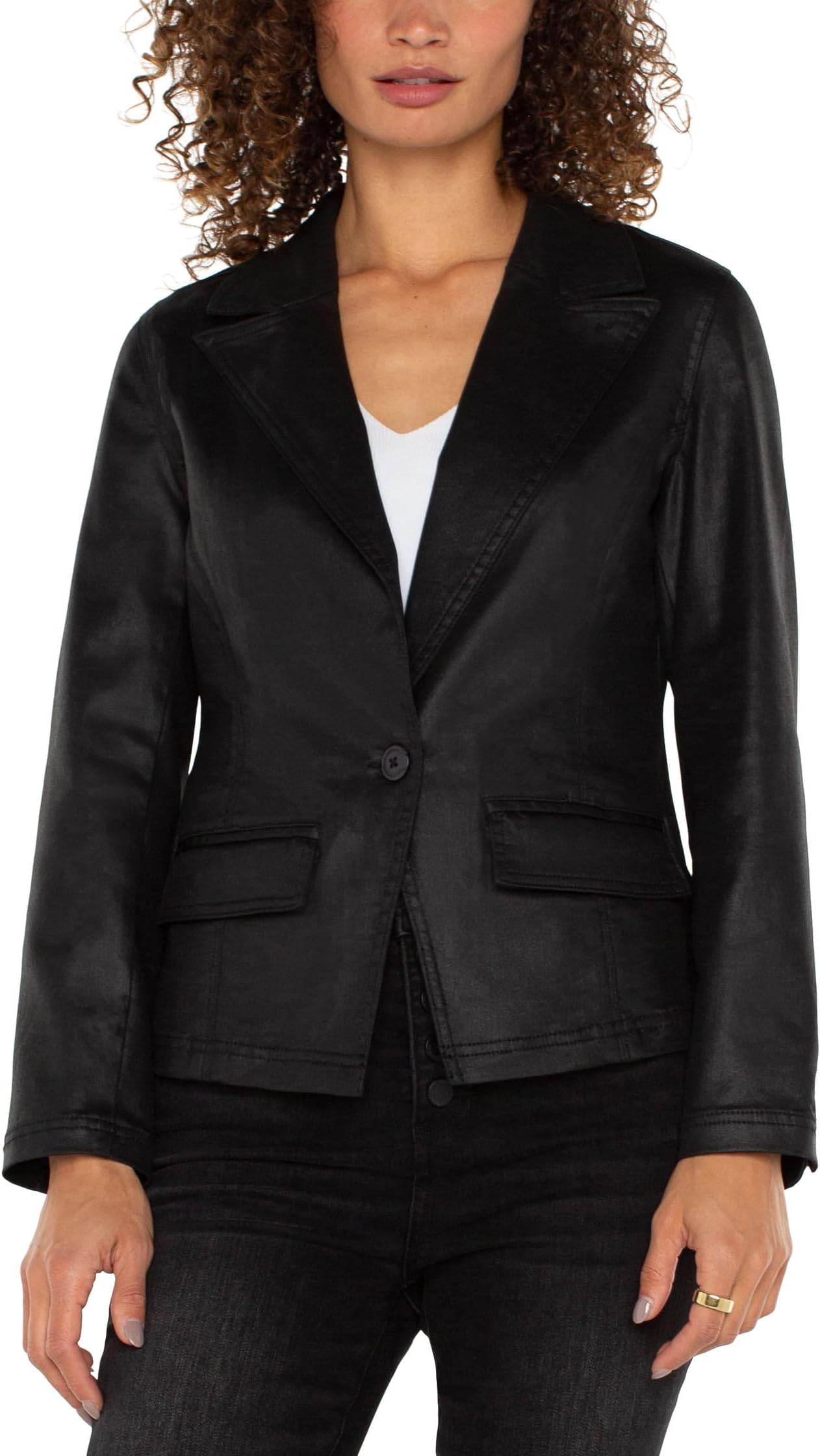 

Пальто Liverpool Los Angeles Notch Collar One Button Blazer Coated Black Denim, цвет Coated Black