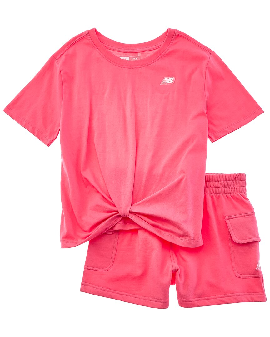 

New Balance Комплект из футболки и флисовых шорт, розовый