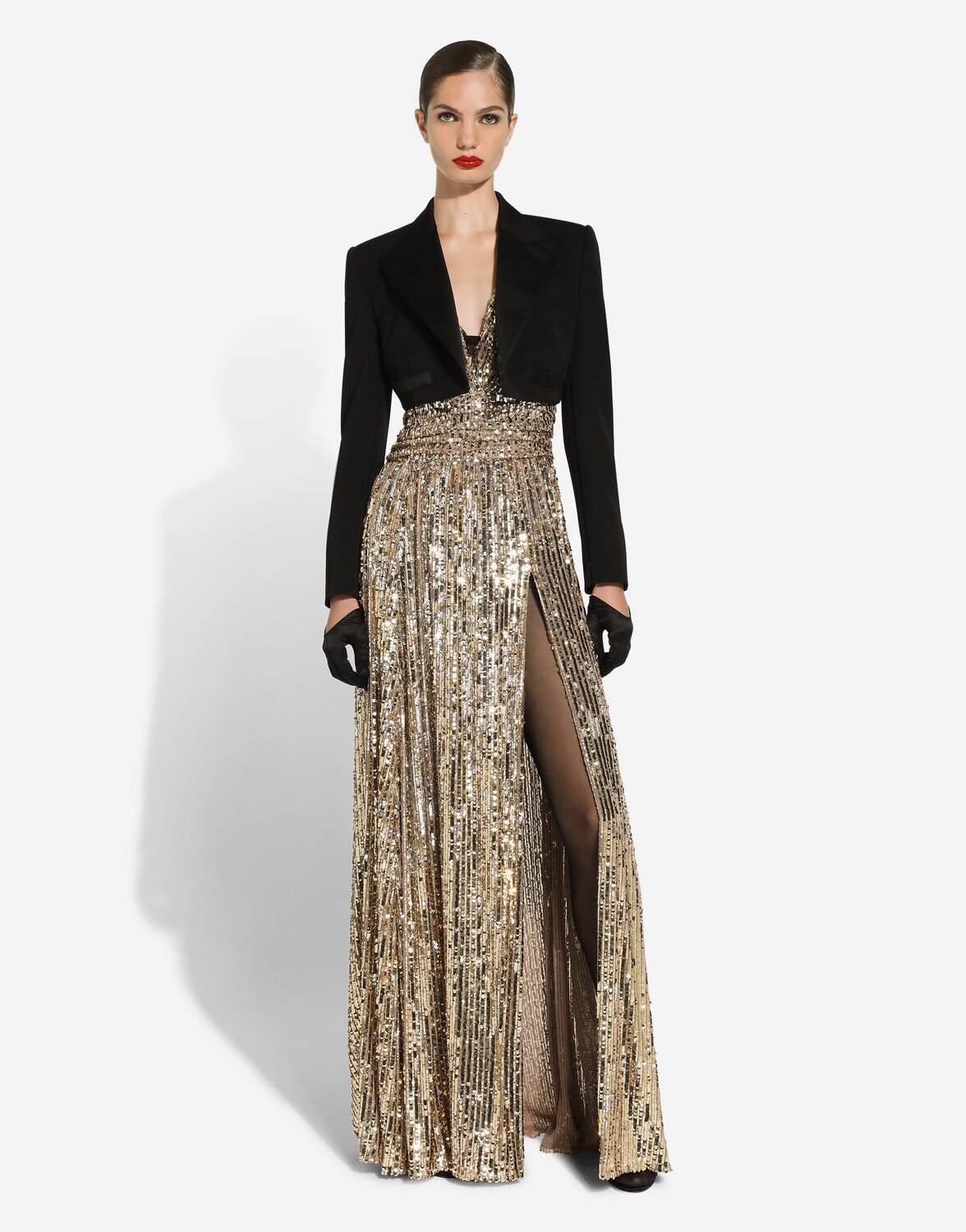 Длинное платье с пайетками и разрезом Dolce & Gabbana, золото — фото 3