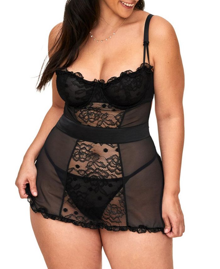

Комплект нижнего белья больших размеров для женщин Etty Babydoll и G-String Adore Me, черный