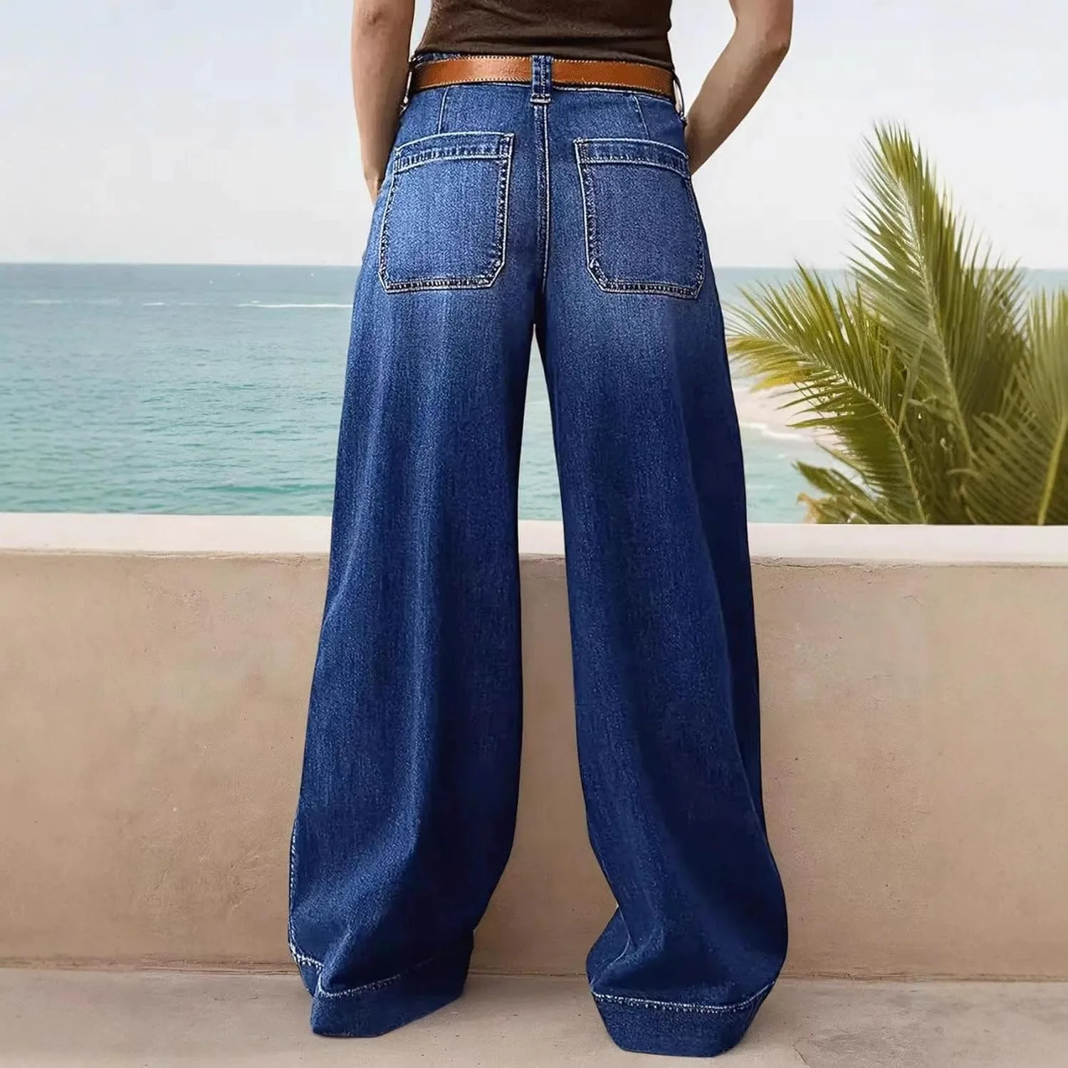 Женские джинсы Baggy Wide Leg с прямыми штанинами и высокой посадкой — фото 4