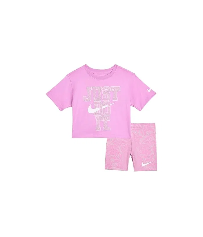 Спортивный комплект с шортами и топом Lace it Up Bike Shorts Set Nike Kids, White/Soft Yellow/Sapphire/Light Magenta