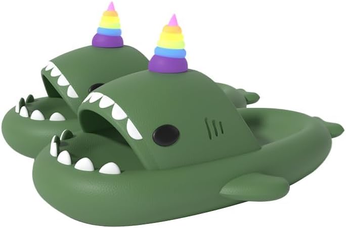 

Светящиеся тапочки в виде единорога и акулы, мягкие, экологичные тапочки из ЭВА в виде акулы для женщин и мужчин, для дома и улицы Generic, темно-зеленый