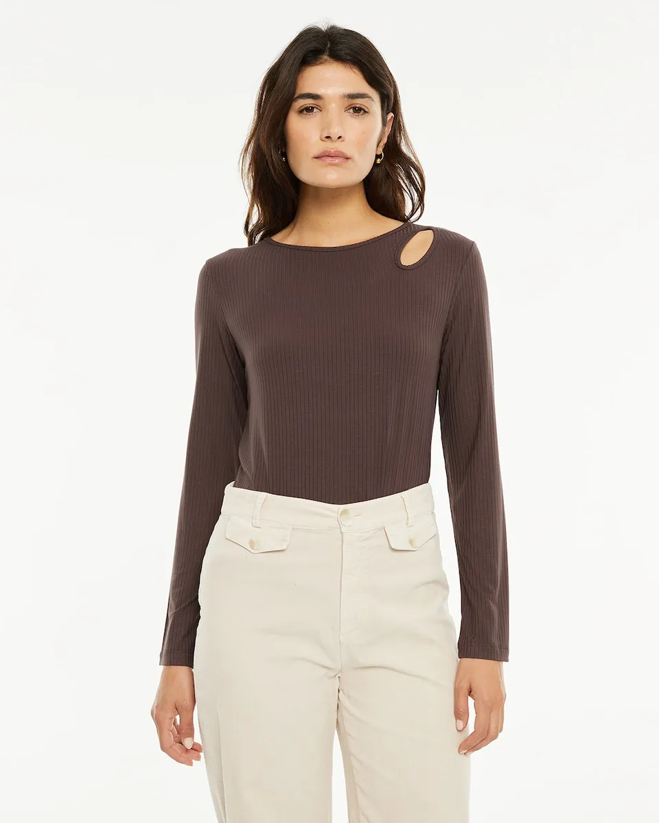 

Женская футболка с рубчатой тканью и круглым вырезом System Action, коричневый