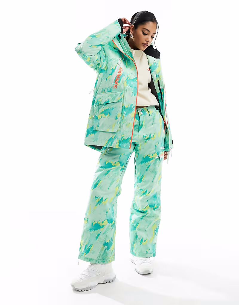 

Горнолыжные брюки Superdry Ultimate Rescue в абстрактном бирюзово-лаймовом цвете