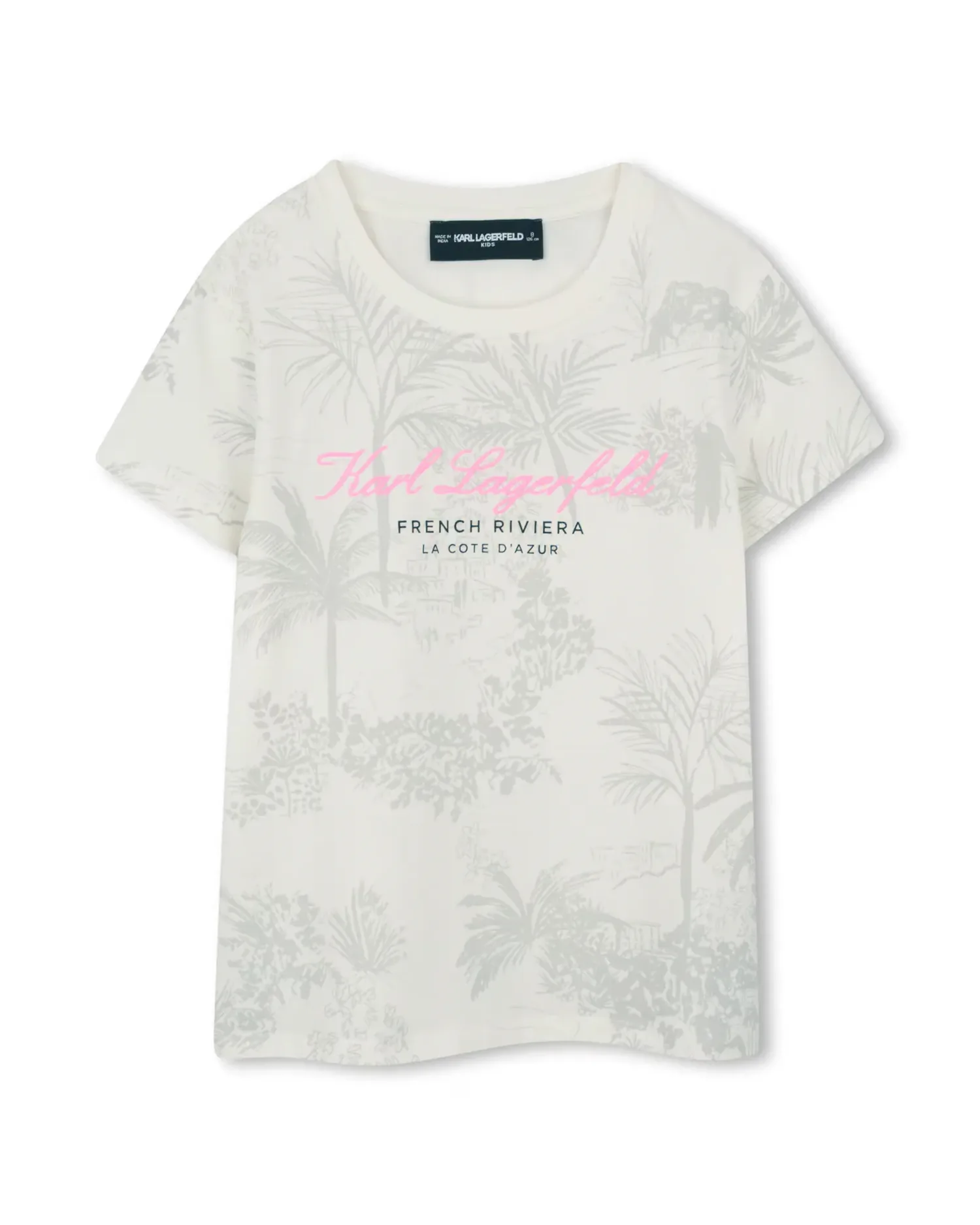 Детская футболка с коротким рукавом и цветочным принтом из хлопка Karl Lagerfeld Kids, Natural
