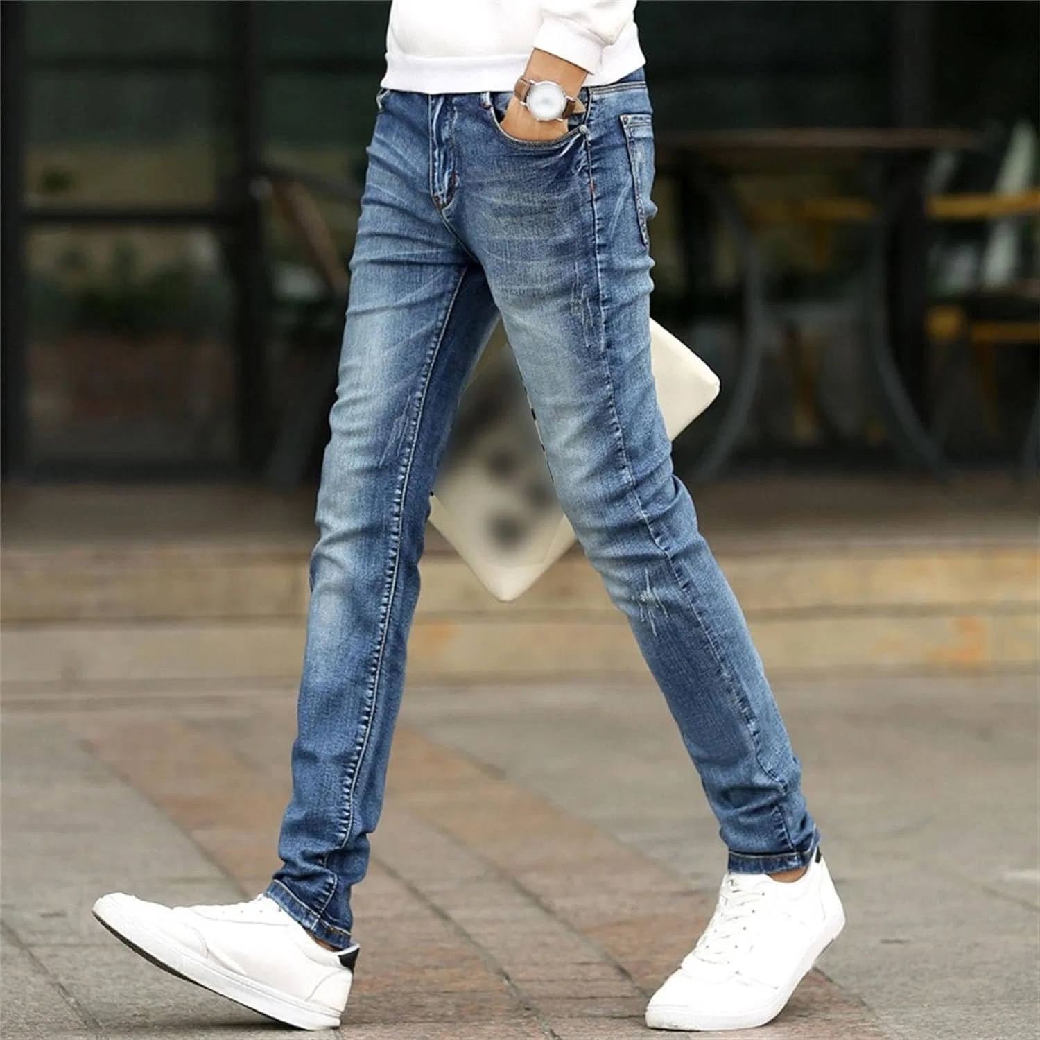 Джинсы скинни, легкие, Slim Fit, Wathet — фото 2