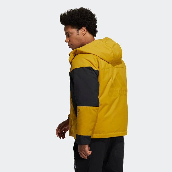 Пуховик adidas Cb Bos Logo Jkt Contrast Color Stitching Hooded Down Jacket Yellow, желтый — фото 4