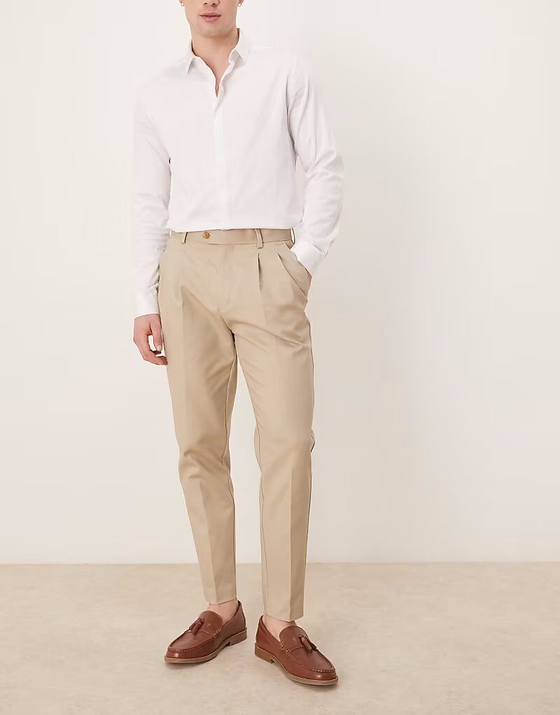 

ASOS DESIGN элегантные зауженные брюки-чиносы из хлопка цвета верблюжьей шерсти