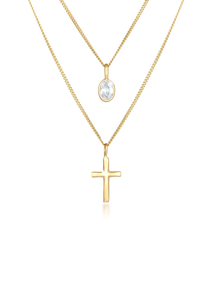 

Elli Колье с крестом из серебра 925 пробы в золотой оправе