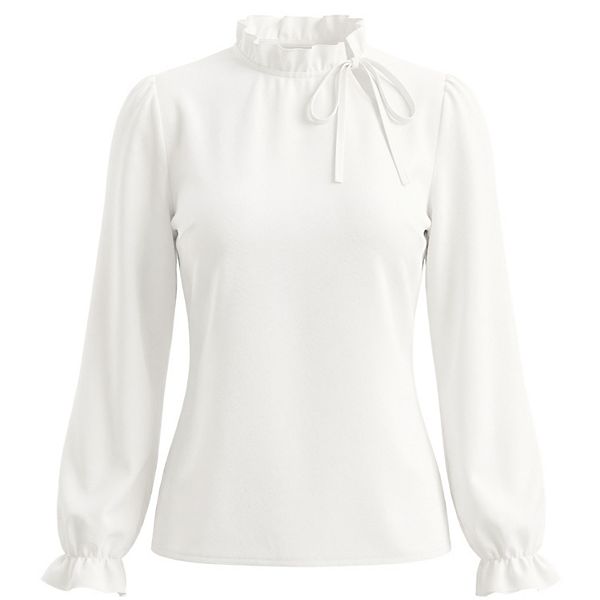 

Женская весенняя блуза с длинным рукавом и рюшами на воротнике Inspire Chic, White