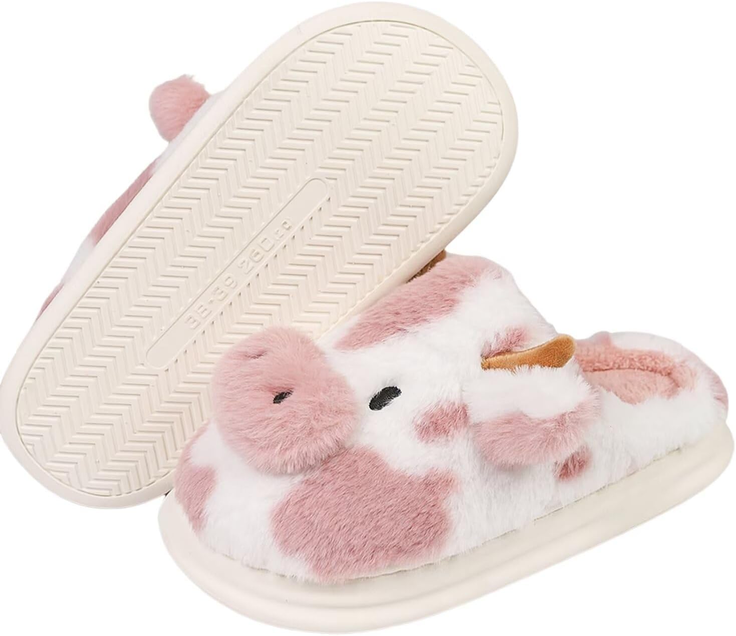 

KEYUSHOP Тапочки для женщин и мужчин с изображением коровки, мультяшные домашние тапочки, пушистые зимние теплые тапочки с эффектом памяти, легкие тапочки на выход, для дома и улицы, розовый