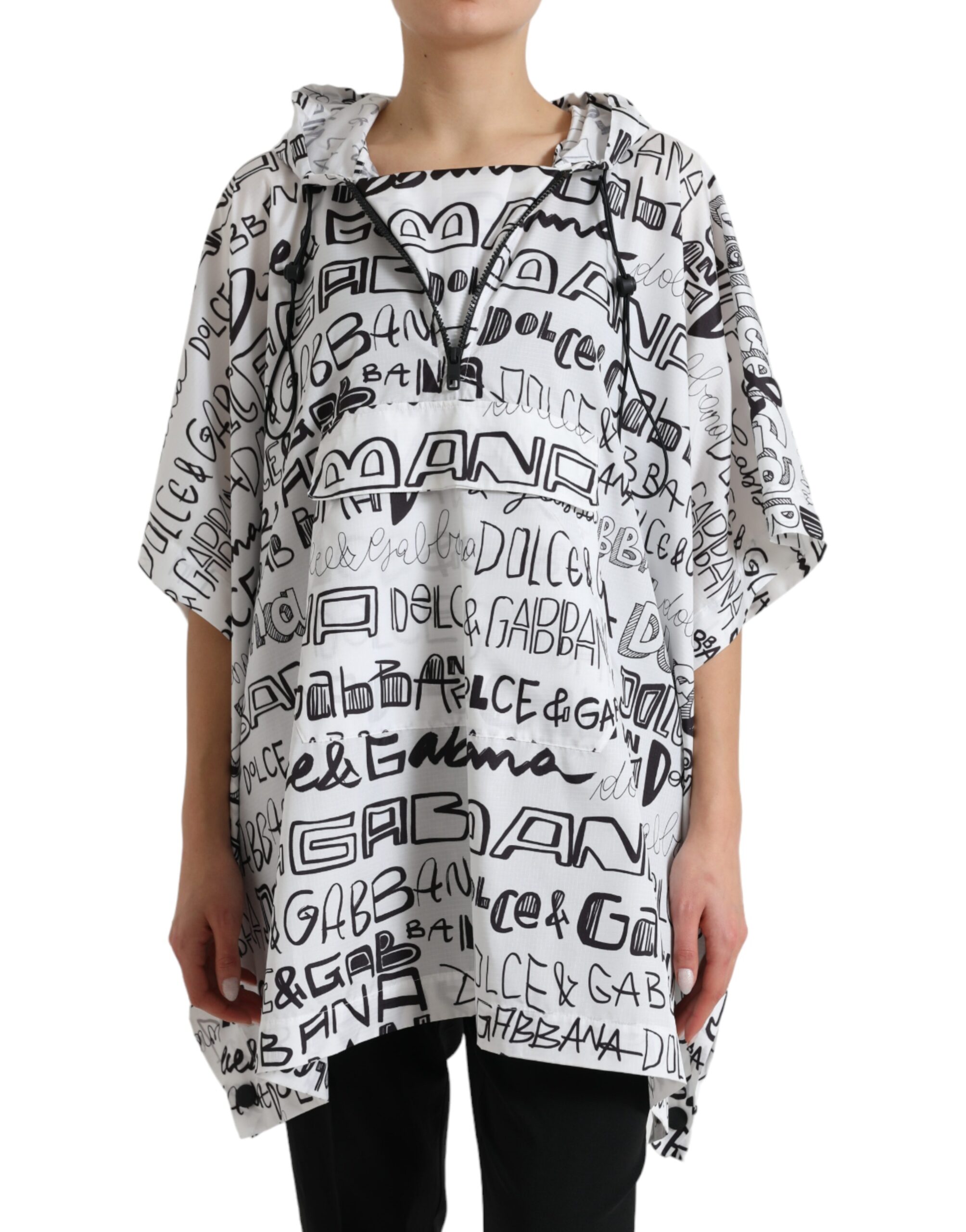 

Футболка-блузон с принтом логотипа Chic Hooded Dolce & Gabbana, черно-белый