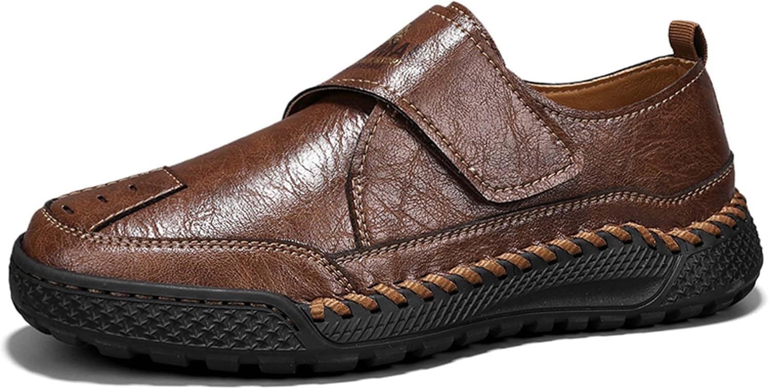 

Мужские кожаные ходовые туфли, рабочая одежда, винтажный старомодный дизайн текстуры, низкие мужские повседневные туфли, повседневные кроссовки, подошва с ручным усиленным швом, легкие, мягкие, удобные, противоскользящие, прочные Vtiao, темно-ко...