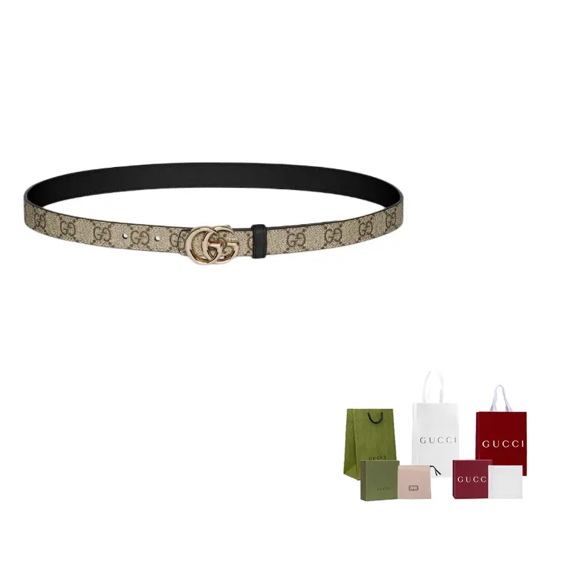 

GUCCI Реверсивный тонкий ремень Gg Marmont, Beige/Black