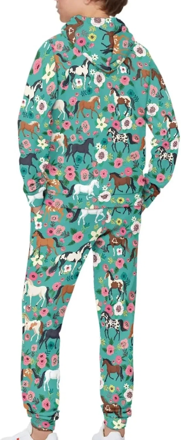 Детский спортивный костюм из флиса Upetstory, 2 предмета, футбольный принт, Floral Horse — фото 4