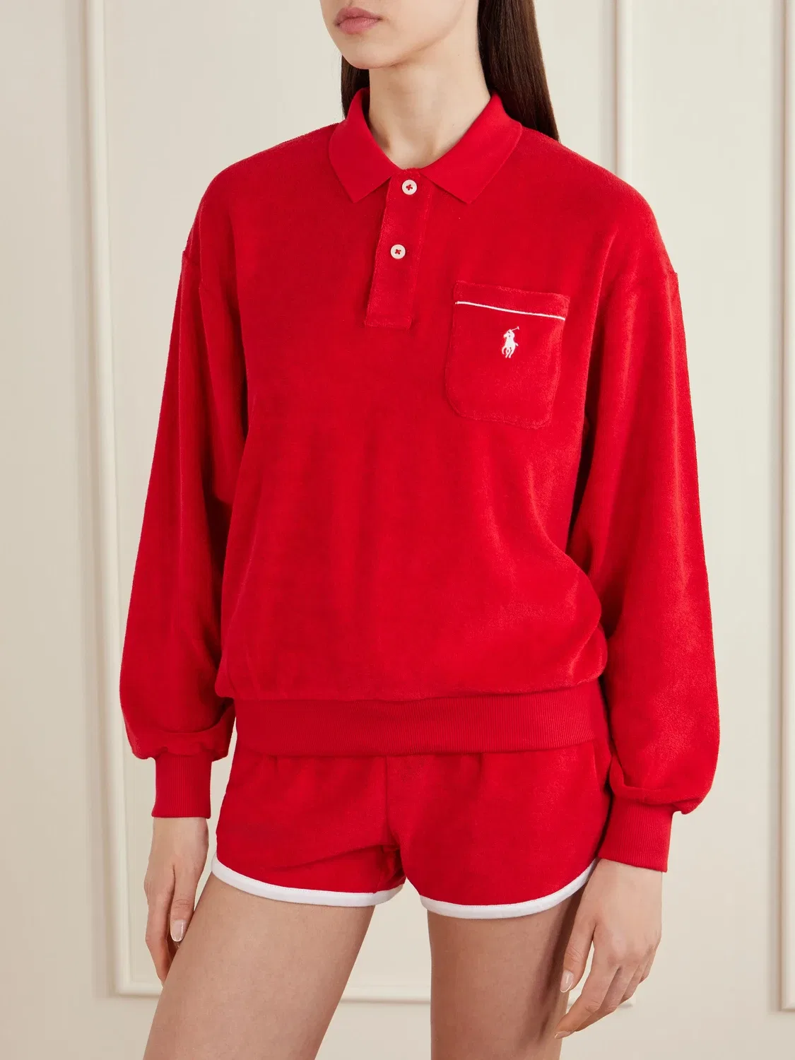 Поло-свитер из махровой смеси хлопка с вышивкой POLO RALPH LAUREN, красный — фото 3