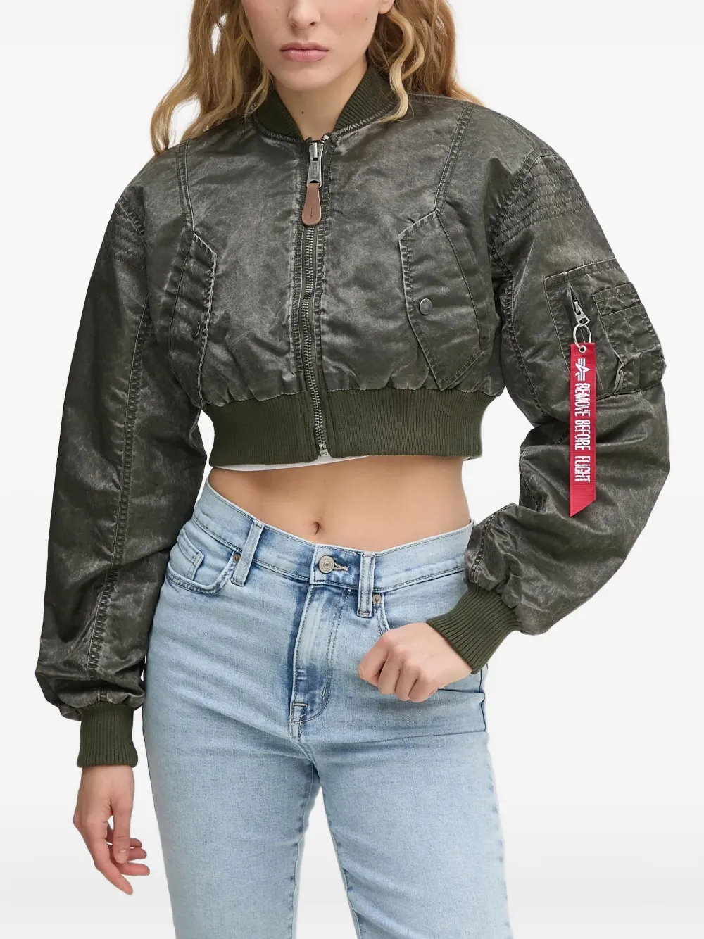 

Укороченный бомбер на молнии Alpha Industries, зеленый