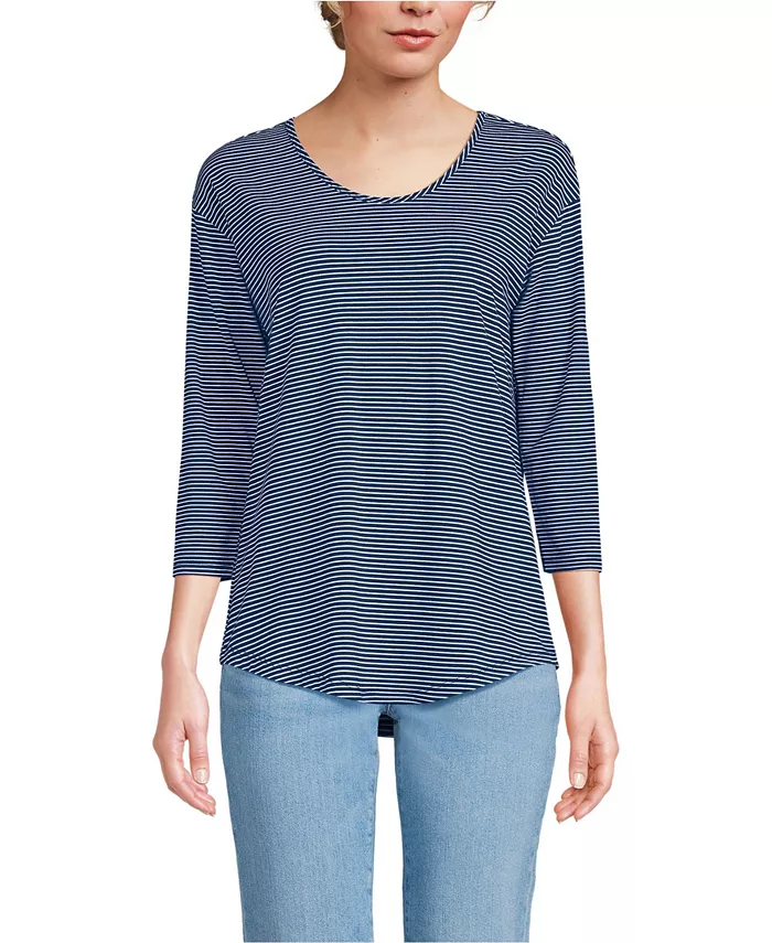 

Женская футболка с рукавом 3/4 из легкого джерси Shirttail Tee Lands' End, синий