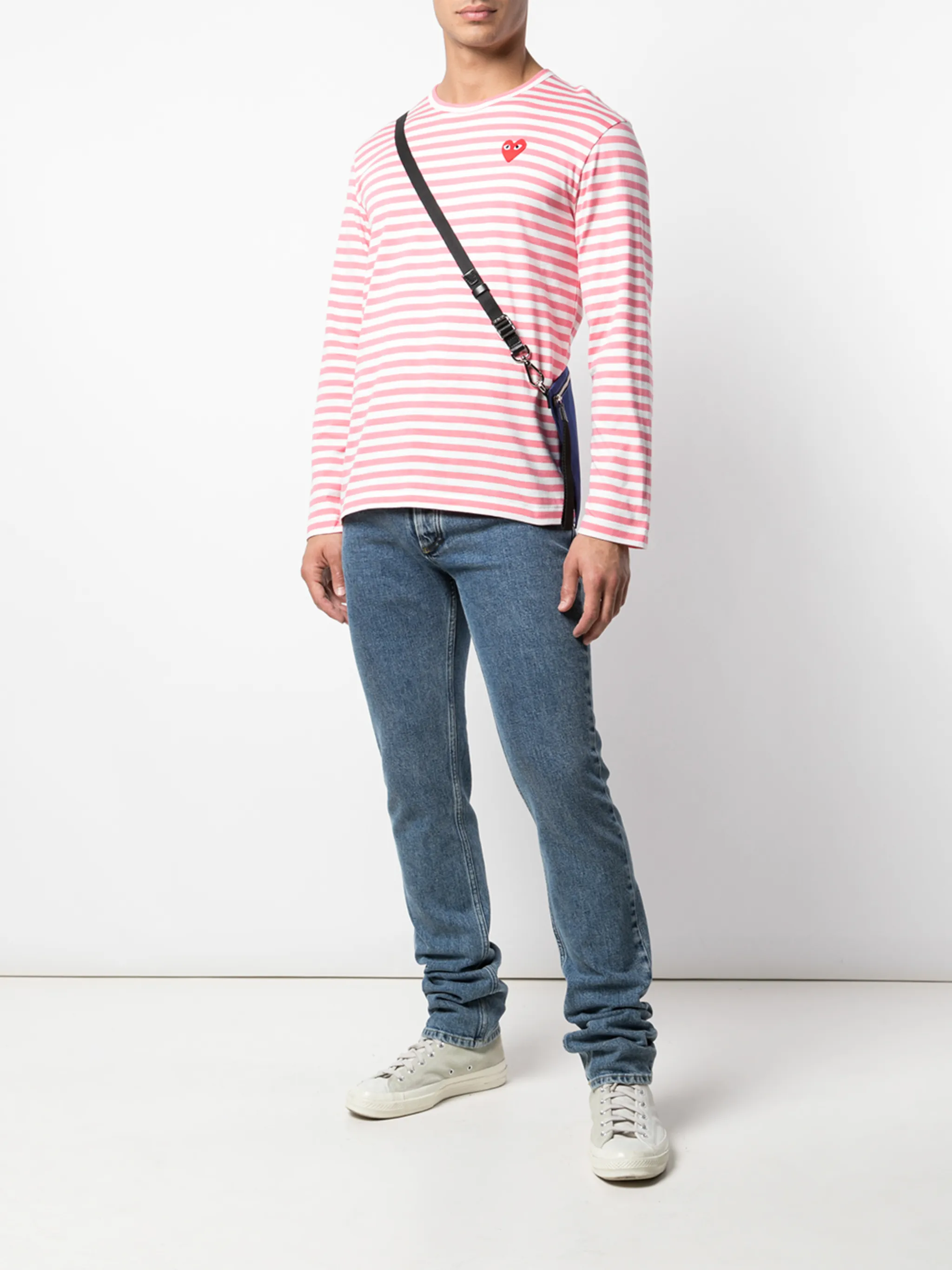 Полосатая футболка с логотипом Comme Des Garçons Play, розовый — фото 2