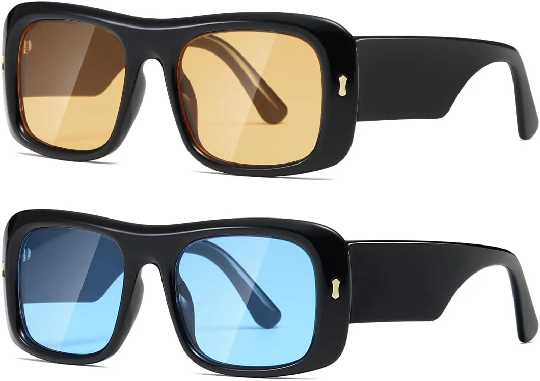 

Солнцезащитные очки Kimorn для женщин и мужчин, модные ретро-очки в стиле 90-х, винтажные, Y2K, большие, квадратные, модель K1337, Black Yellow+black Blue