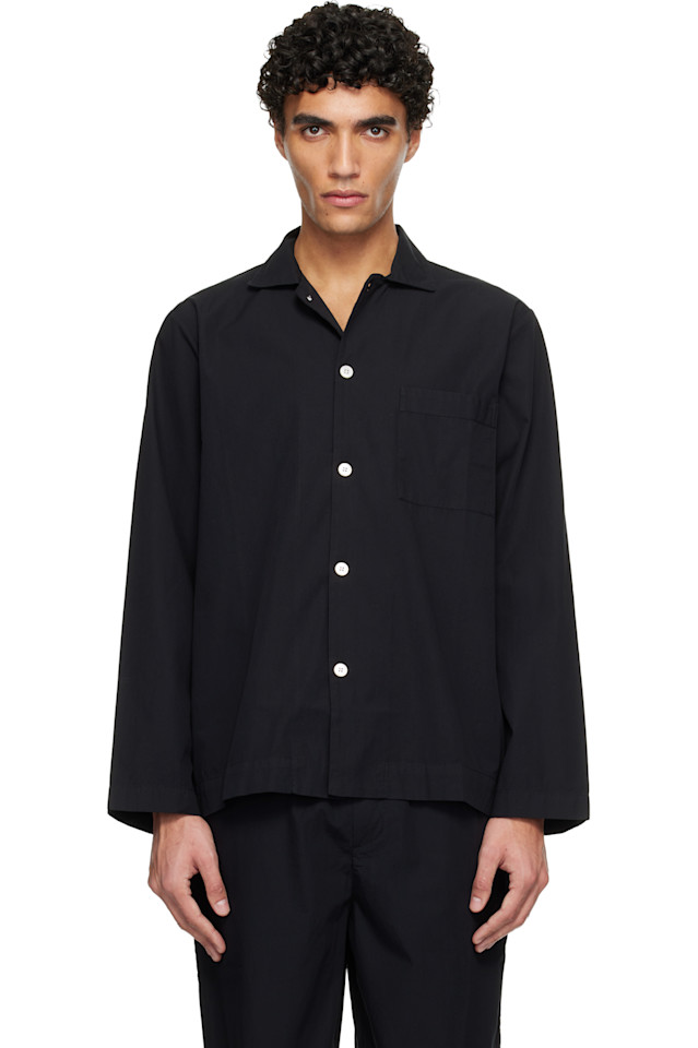 

Tekla Черная пижамная рубашка с длинными рукавами из поплина